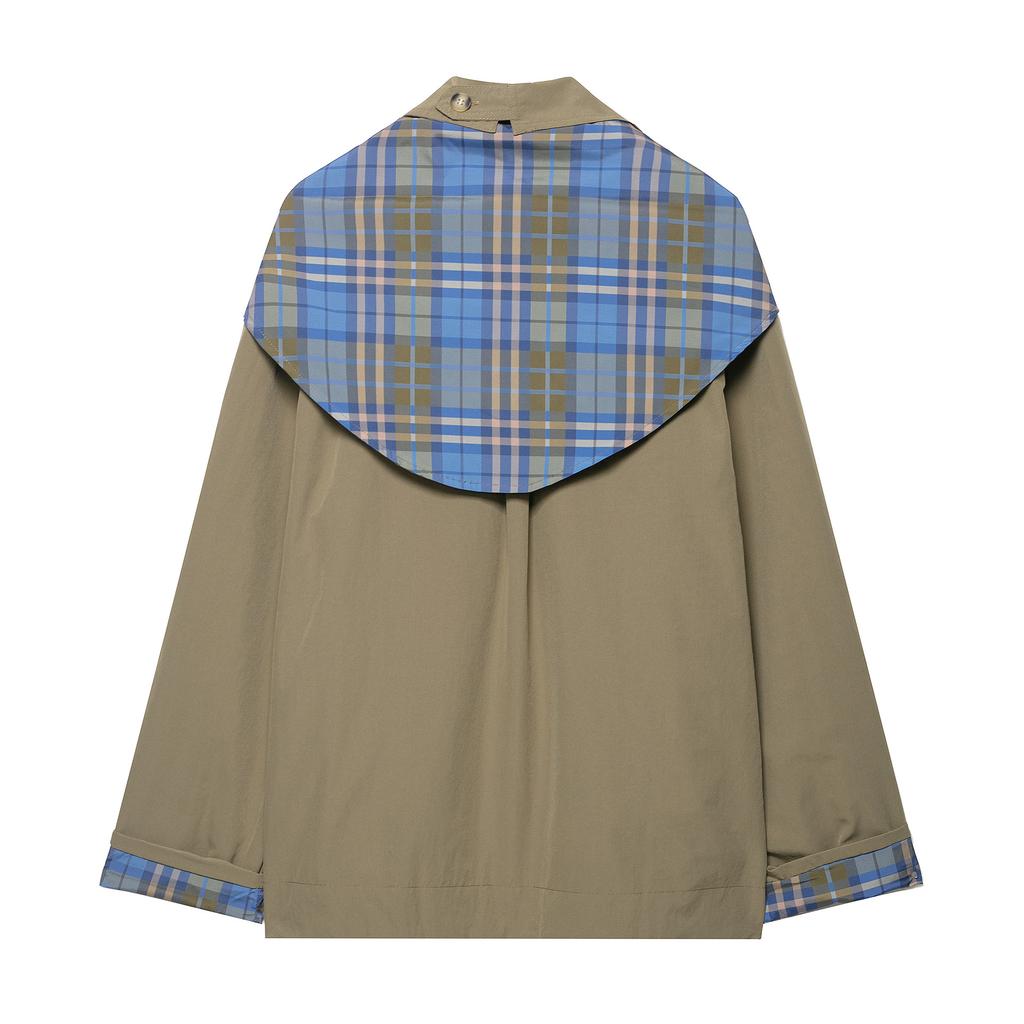 European and American Women's Clothing Popular Fashion Casual Retro British Plaid Double-sided Wear Lapel Scarf Jacket