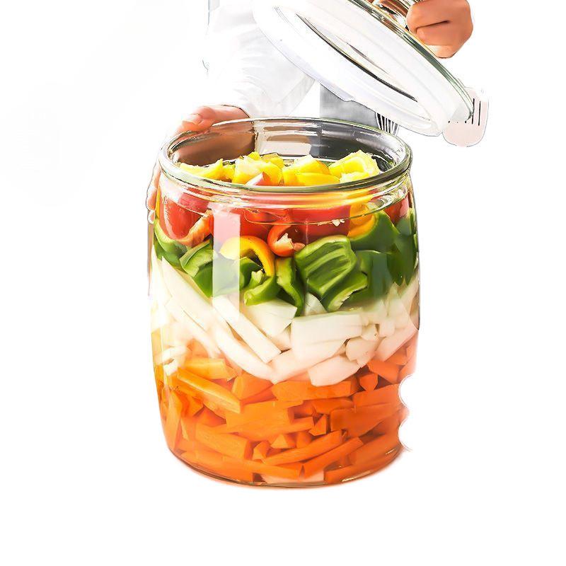 Kimchi Jar - Thick Glass Pickle Jar for Vegetables, Laba Garlic, Waterproof & Sealed