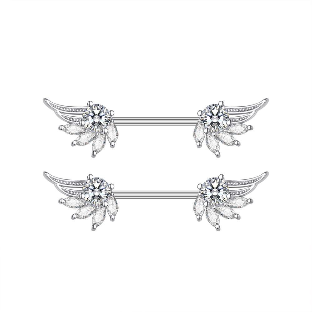 2pcs Butterfly Nipple Piercings Rings 16mm Length Bar Barbell Steel Crystal Nipple Shield Cover Heart Flower Tongue Body Jewelry