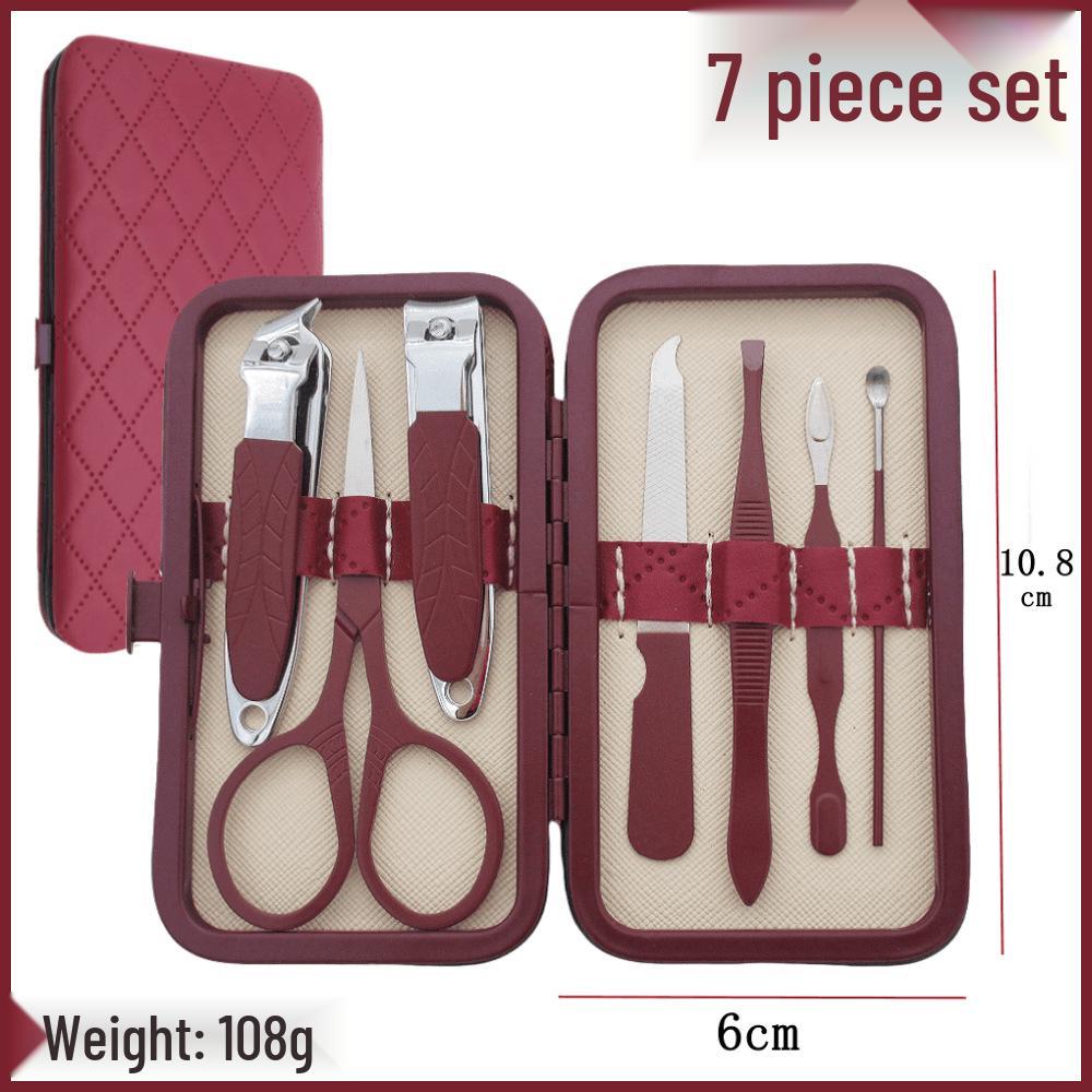 28-teiliges Edelstahl-Nagelpflege-Set: Enthält Nagelscheren, Nagelhautzangen, Pediküre-Werkzeuge, einen Augenbrauentrimmer und eine Pinzette in einem braunen Etui.