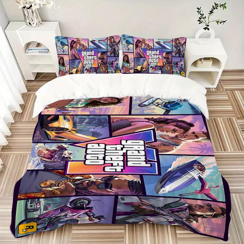 Gta V Urban Adventures Printed 3pcs Bedding Set Soft Microfiber 1 Duvet Cover And 2 Pillowcases Home Bedroom Decor Xmas Gift K1849