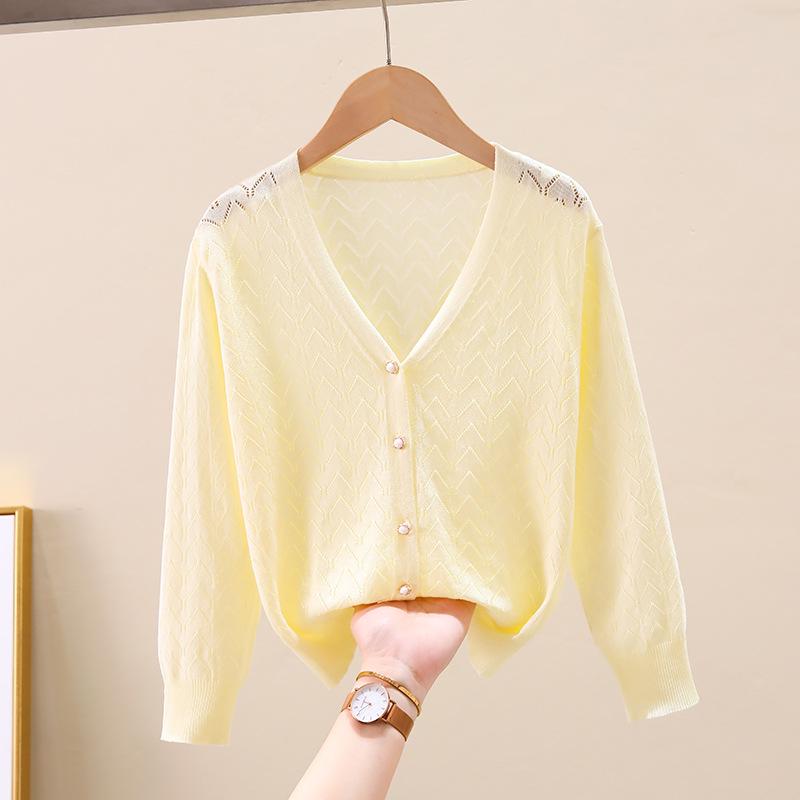 Korean Style Girls' Long Sleeve Knit Cardigan with Sun Protection - Summer 2023