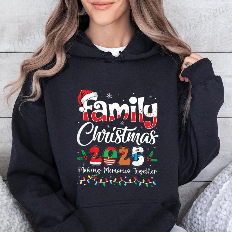 Familienweihnachten 2025 Druck Damen Herren Hoodie Passende Feiertagsgrafik Hoodies Mode Lässig HipHop Sweatshirt Harajuku Unisex