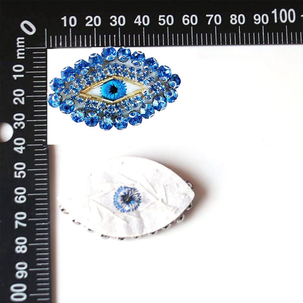 1Pcs Blue Rhinestone Eyes Embroidered Patches Applique Clothing Patch Decoration
