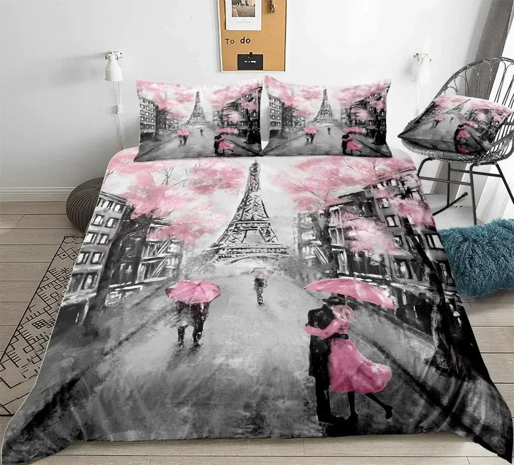 Eiffel Tower Comfortable Duvet Quilt Cover Pillowcase Bedding Set Children Bedroom Decoration Home Textile
