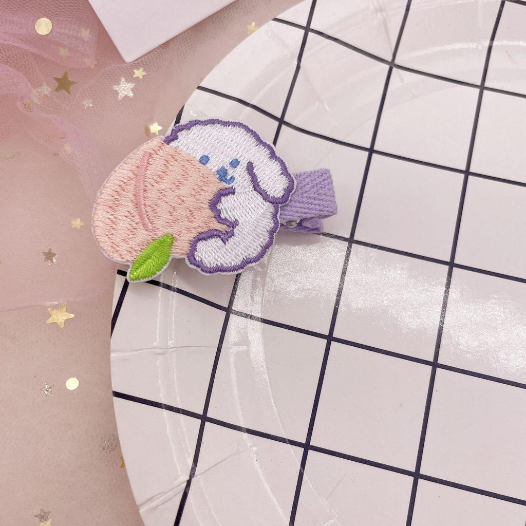 Adorable Cartoon Rabbit Hair Clips for Kids - Embroidered Bangs & Side Clips