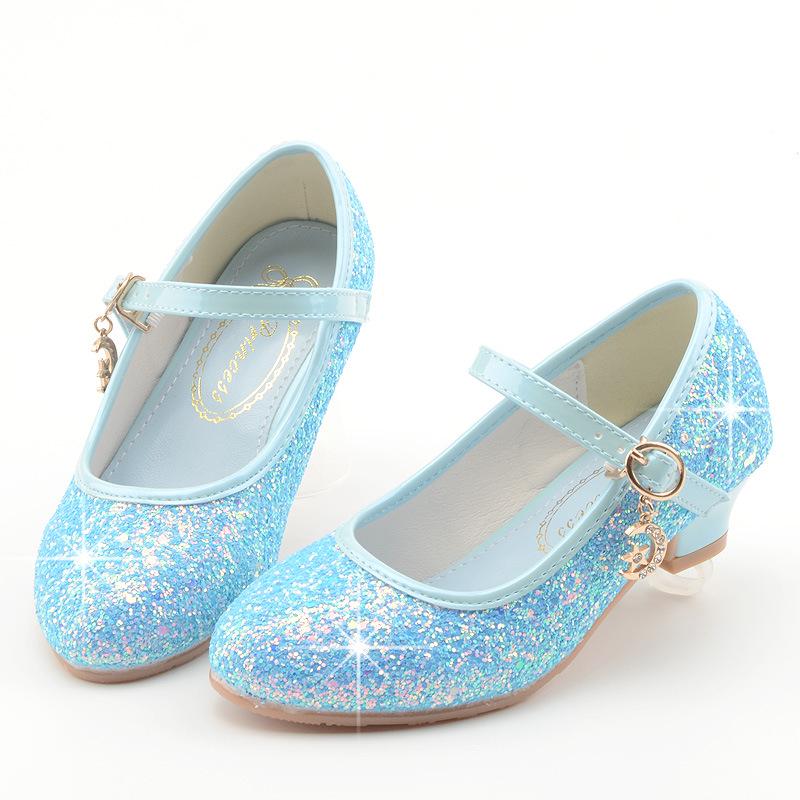 

2025 Spring/Autumn Girls Princess Crystal Heels: Comfortable, Korean-Style Shoes for Middle & Big Kids Size 36/22.5cm
