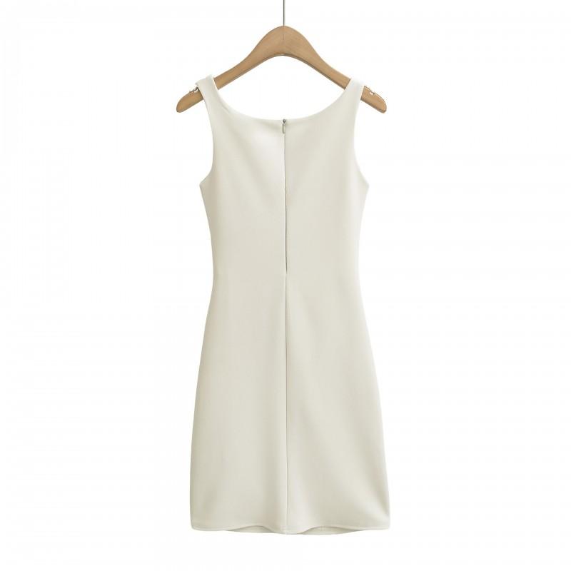 Womens French Style Slim Fit Midi Dress Solid Color Pleated Waist Fitted Elegant Party Wear