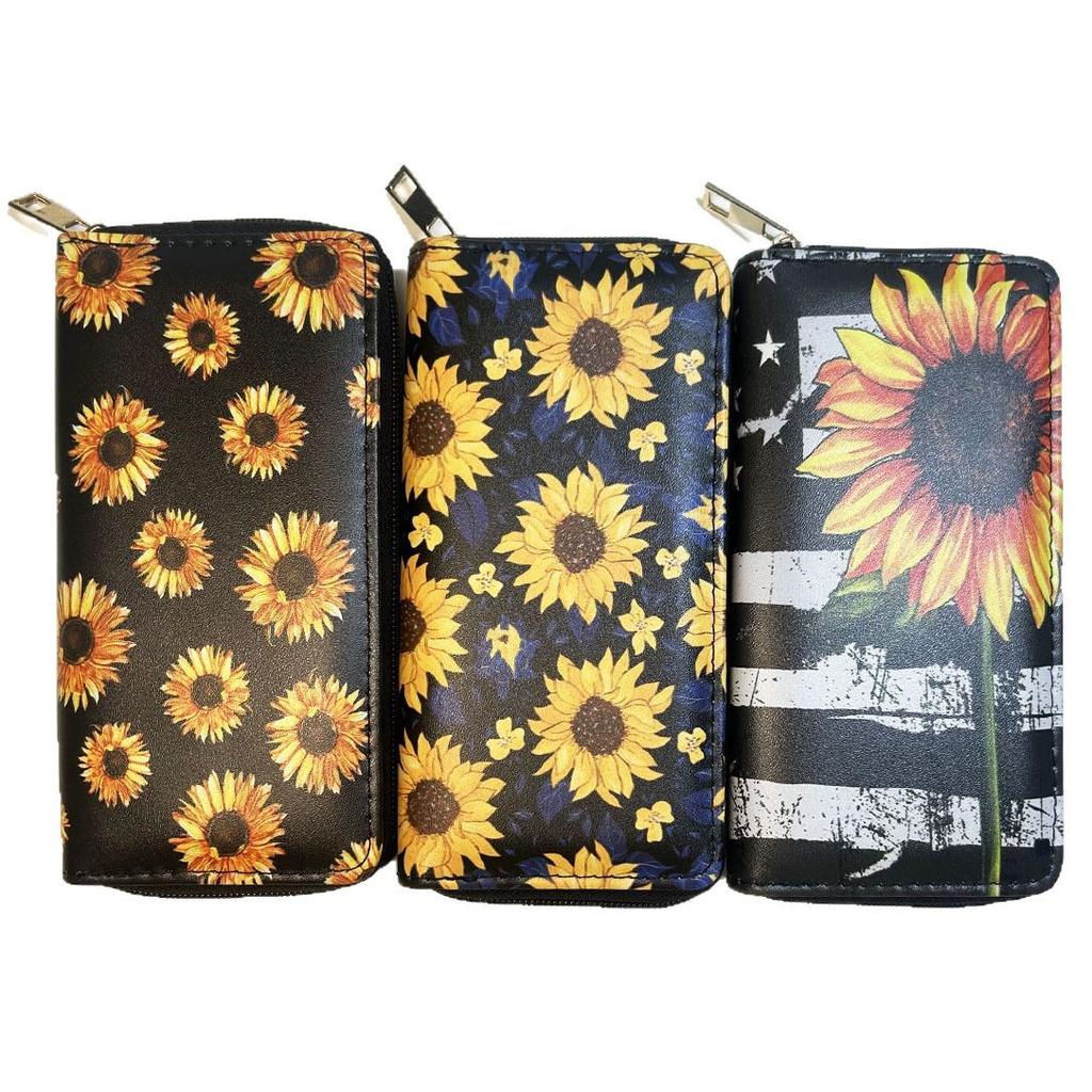 Sunflower Long Zipper Wallet Flower Chrysanthemum Digital Clutch Bag