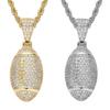 BES Iced Out 5A CZ Brass Rugby Pendant Necklace American Football Shape Hip Hop Sports Jewelry for Men Ready To Ship