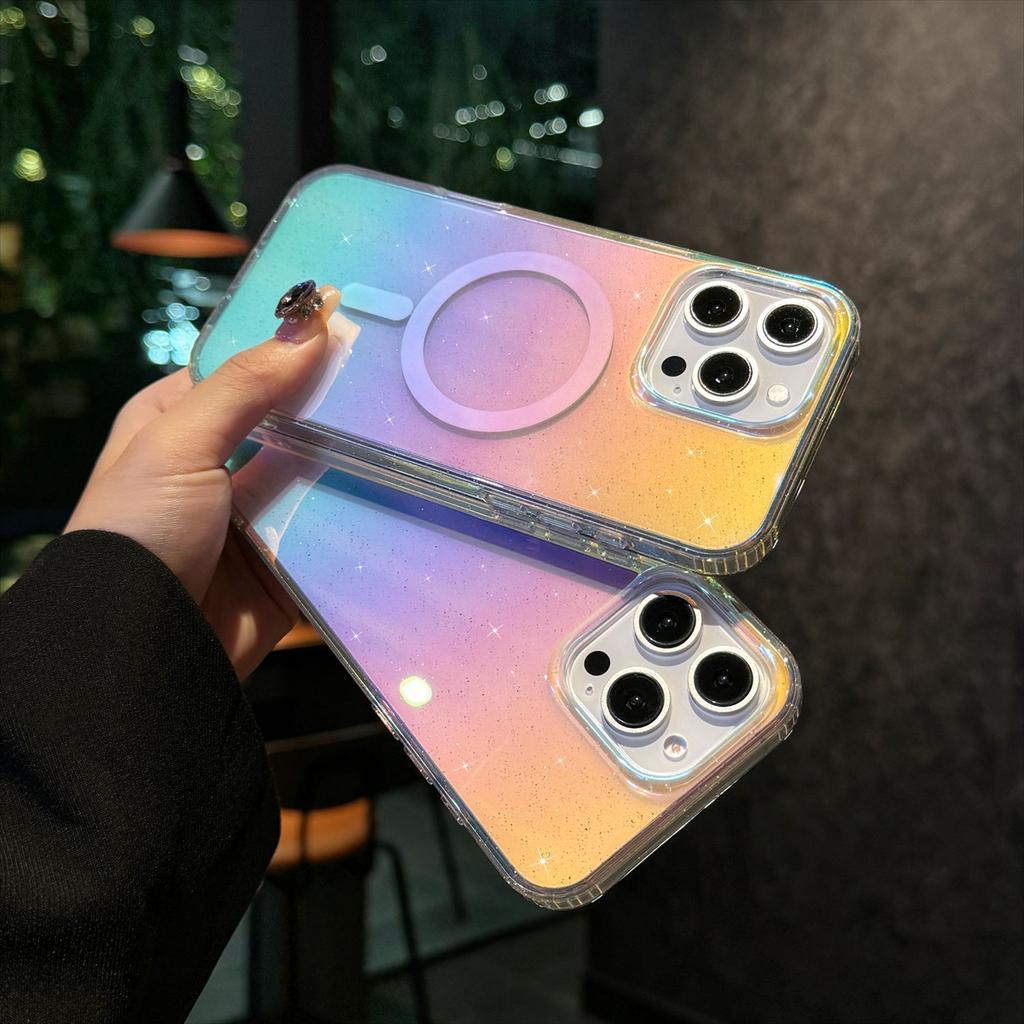 Applicable To Iphone16 Color-plated Phone Cases, N52 Magnetic Attraction, Apple 15 Transparent Glitter, Samsung S24ultra