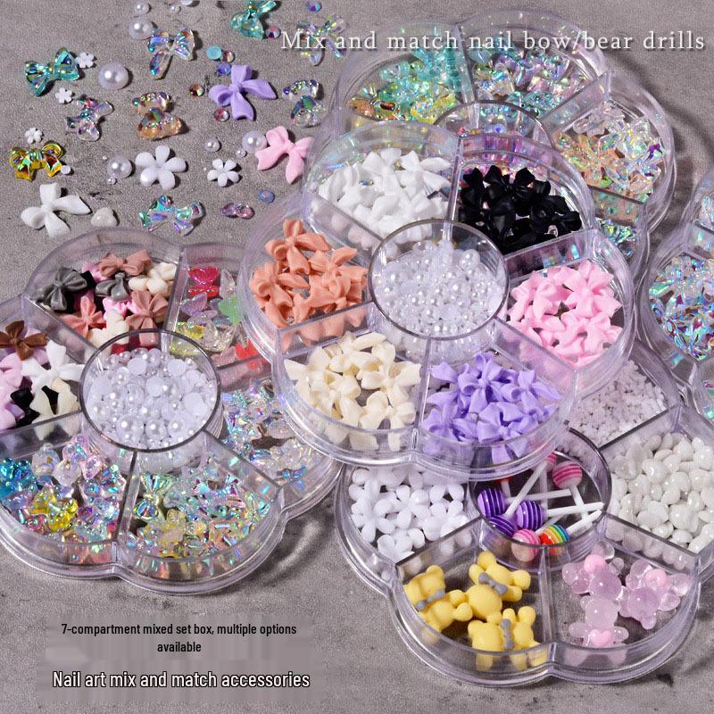 

Nail Art 7-Grid Set: Bow, Aurora, Bear, Butterfly, Rhinestone, Pearl Mix