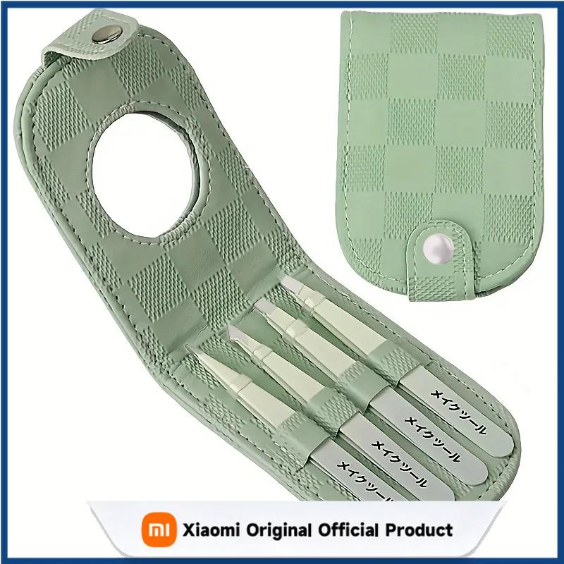 Xiaomi 4pcs Stainless Steel Gradient Color Tweezers Set - Precision Curved Eyebrow, Beard, and Mustache Hair Removal - Comfort Grip, An