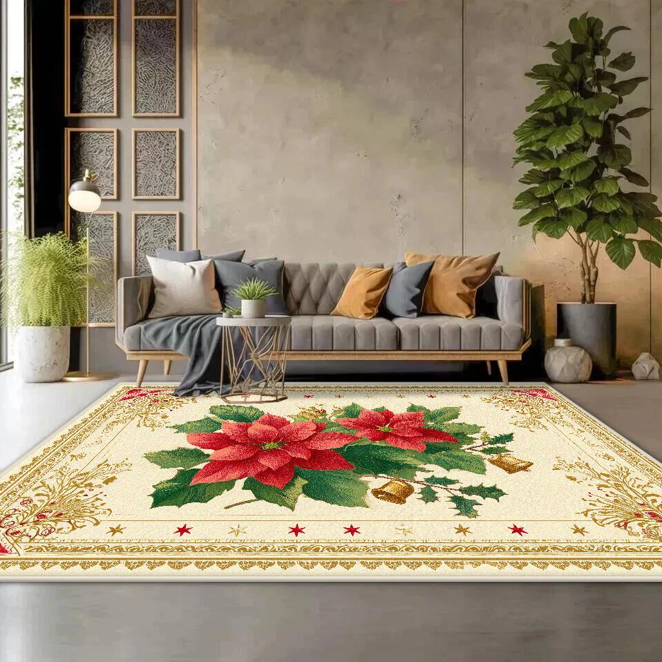 Classic Style Big Living Room Rugs Home Decoration Poinsettia Plant Pattern Bedroom Carpet Washable Mat Floor Lounge Rug Office