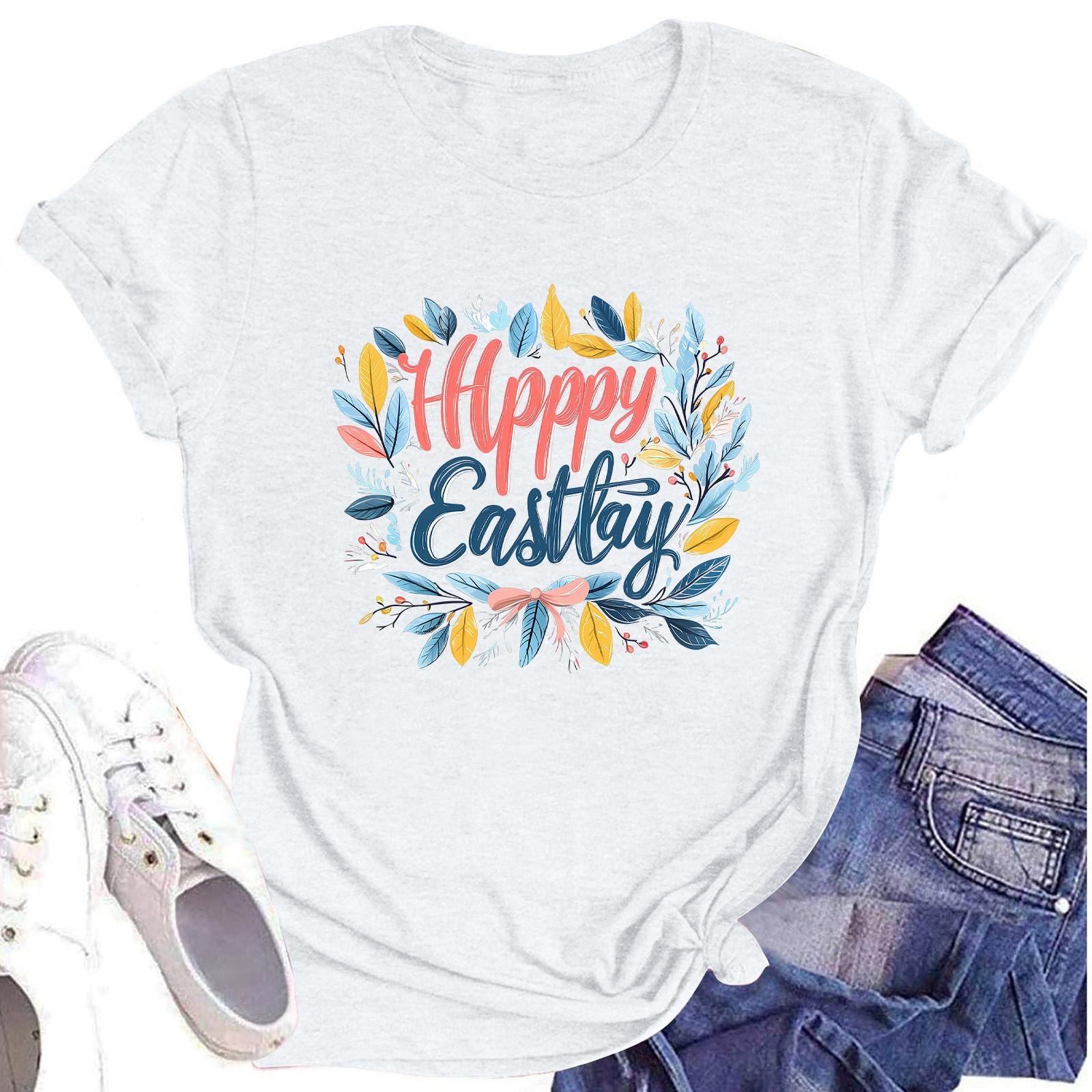 

Женский топ с круглым вырезом, повседневный принт, футболка с короткими рукавами M белый