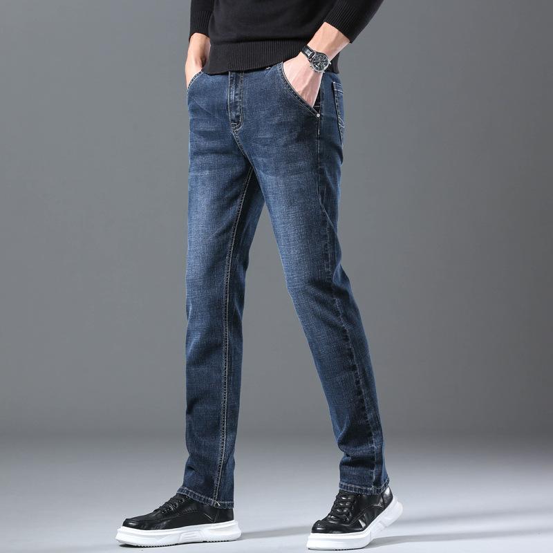 Spring and Autumn New Denim Trousers Men's Slim Straight Versatile Elastic Comfortable Skinny Casual Wholesale
