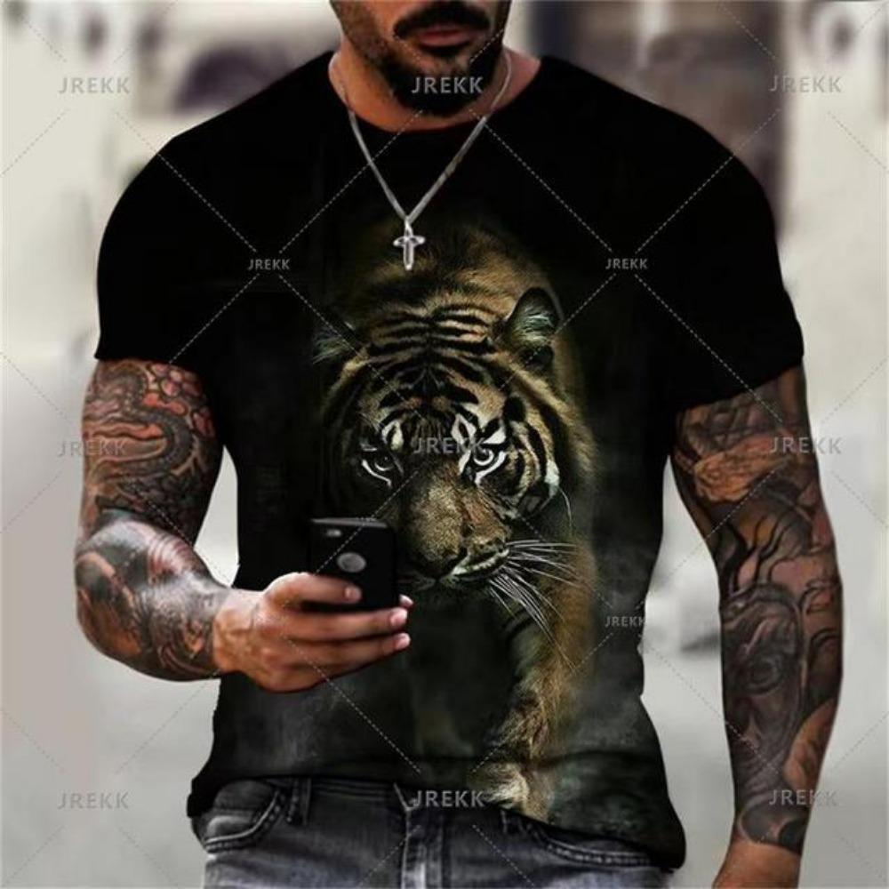 Animal Tiger T-shirt 3D Printed T Shirts Men Fashion Casual Streetwear T-shirt Short-sleeved Loose Oversized Top Tee Clothing