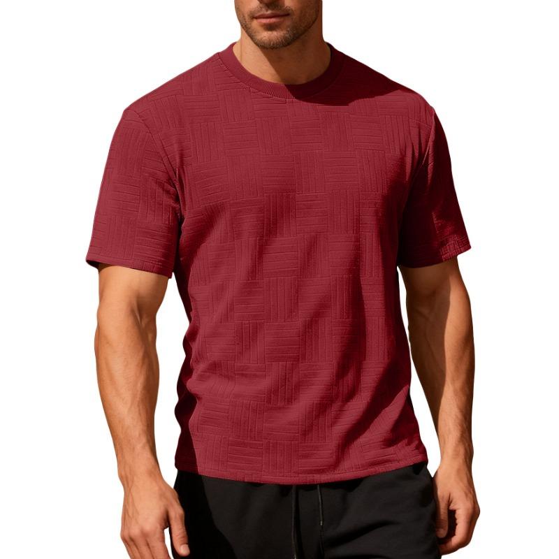 Men Geometric Textured Fabric Crew Neck Short Sleeve Casual Multiple Color Options T Shirt