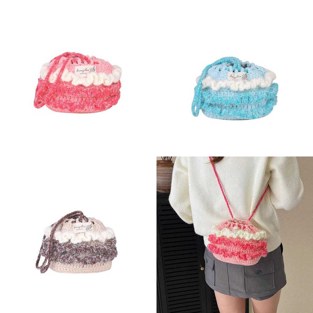 Cotton Linen Knitting Water Bucket Style Shoulder Bag For Kids And Teens