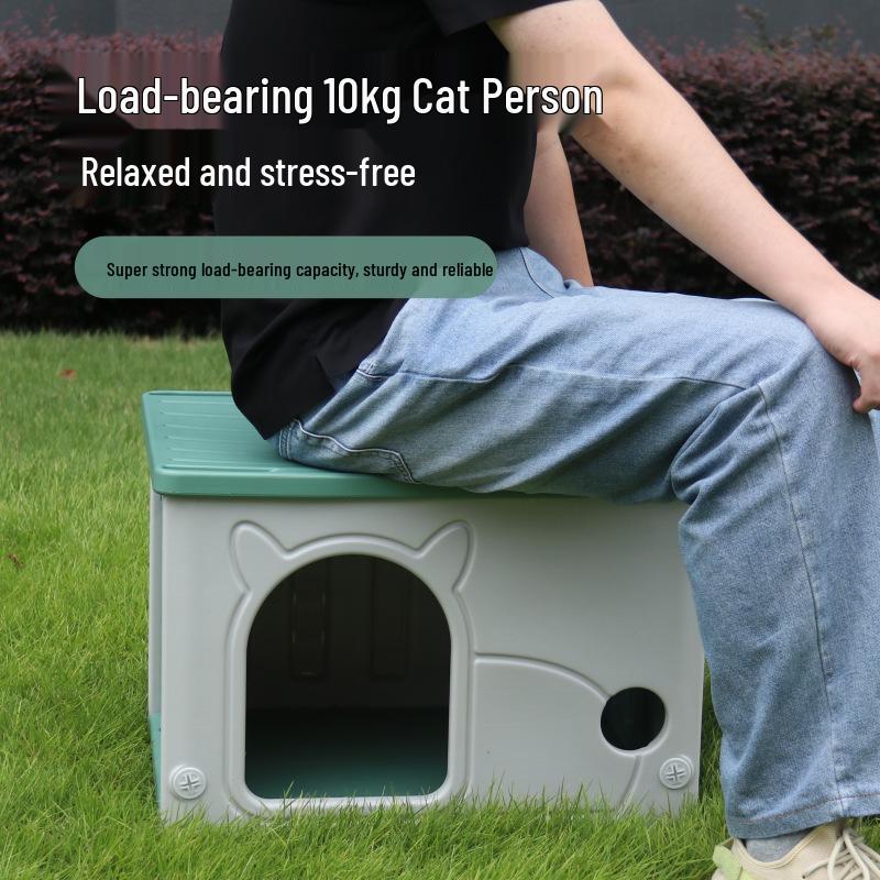 All-Season Outdoor & Indoor Rainproof Cat House: Semi-Enclosed Plastic Villa for Stray Cats & Dogs