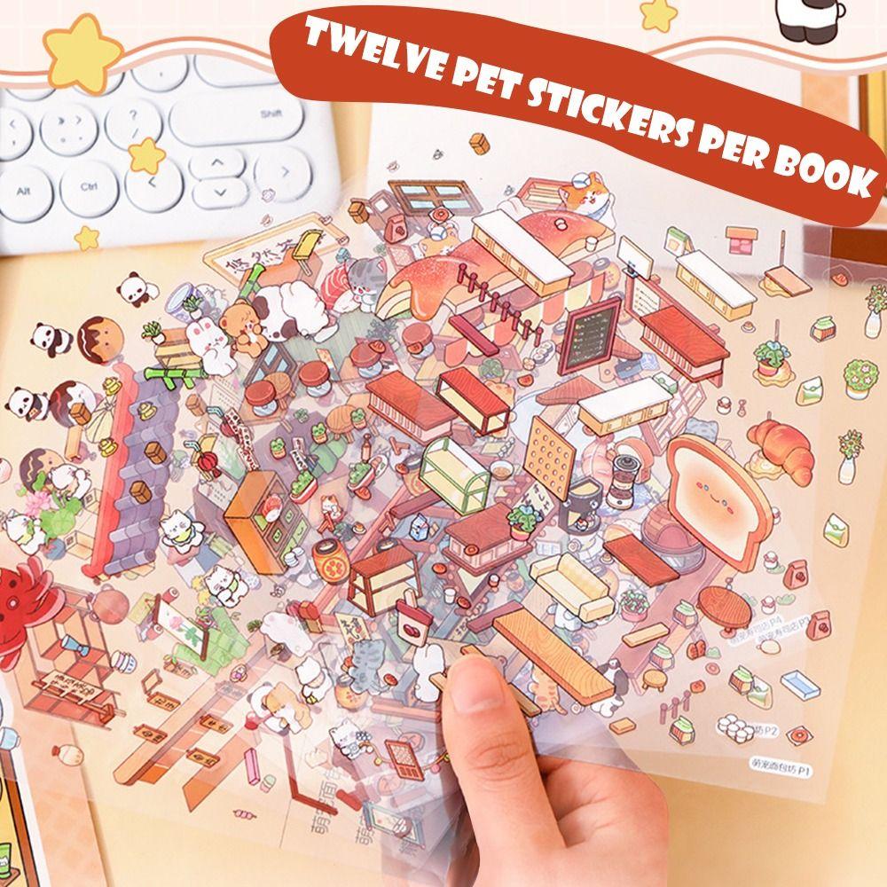 Cartoon 3D Landscape Sticker Book Three-dimensional DIY Hand Tent Landscape Stickers Cabin Scene Pocket Sticker