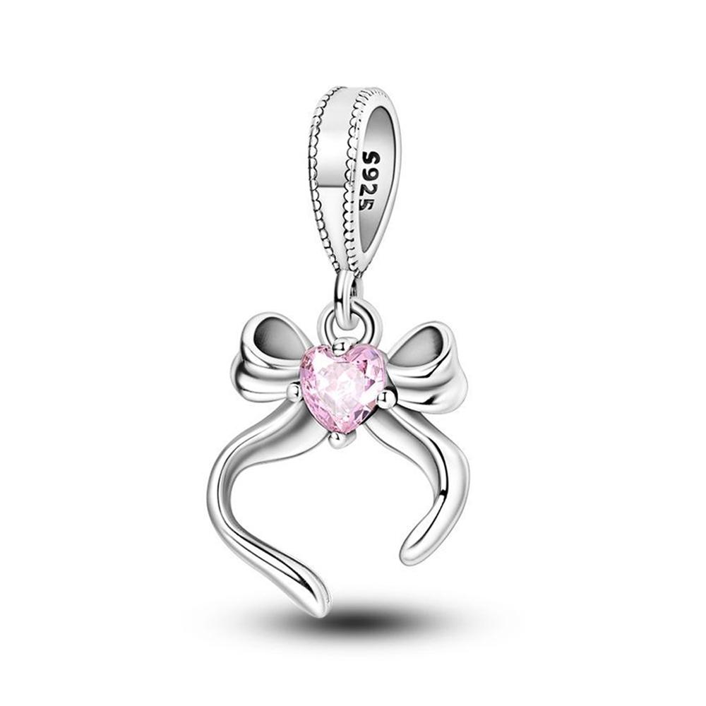 

Authentic Charm Bead Charms copper Plated Pink Heartshaped Bowknot Pendants Compatible With Bracelets Ideal For Women Jewellery Making Fine Gifts білий