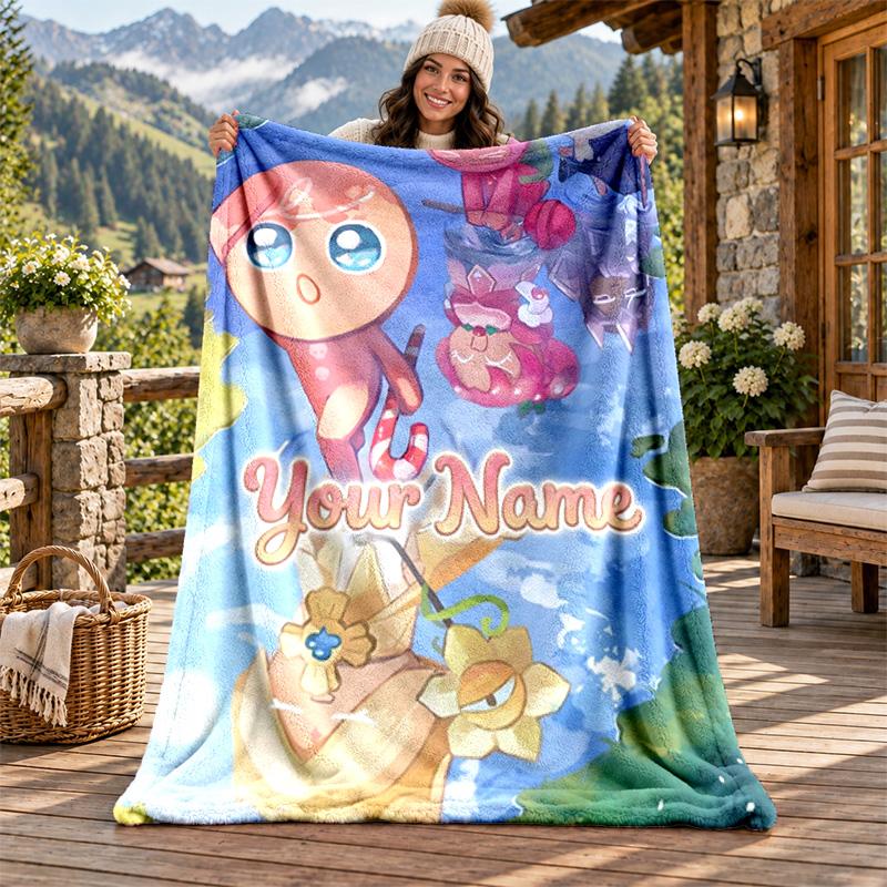 Cookie Run Kingdom Custom Name Flannel Blanket Personalized Soft Warm Plush Throw Blanket Customized Gift for Family Friends