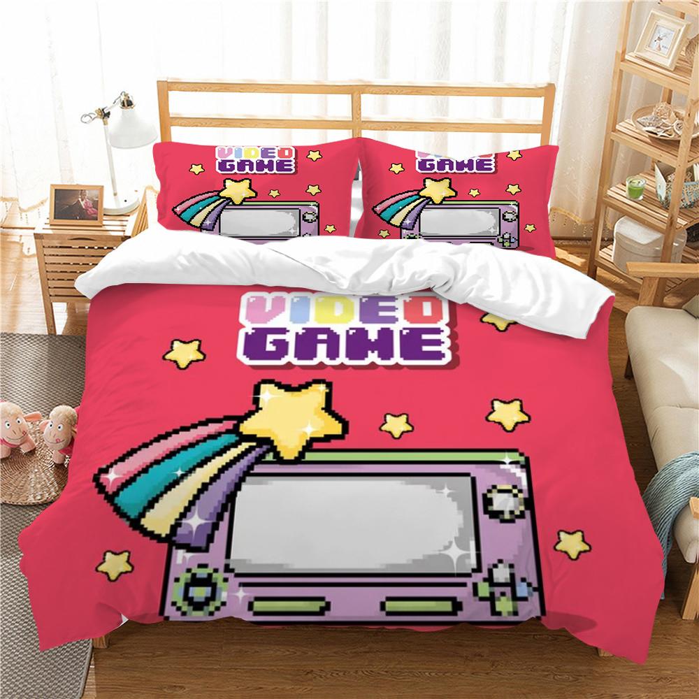 Bedding Set 3D Gamepad Print Bed Cover Bedclothes Home Three Piece Warm Polyester Pillowcase Quilt Cover