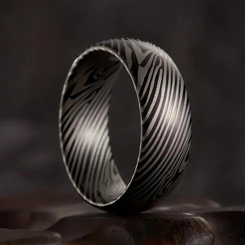 

8mm Damascus Steel Texture Ring with Growth Pattern for Men, 2024. Size 13