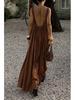 Elegant French Pleated Spaghetti Strap Summer Dress with Back Cutout