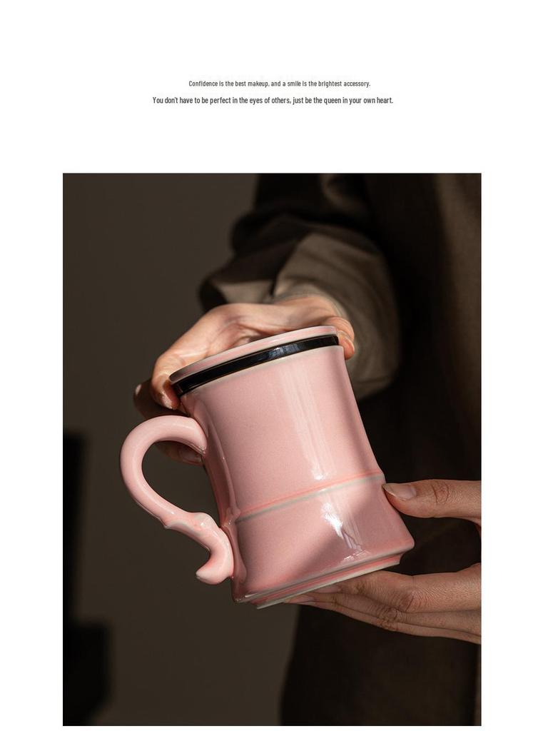 Elegant Pink Ladies Ceramic Mug - Tea & Water Separation, Perfect for Home, Office, or Personal Use