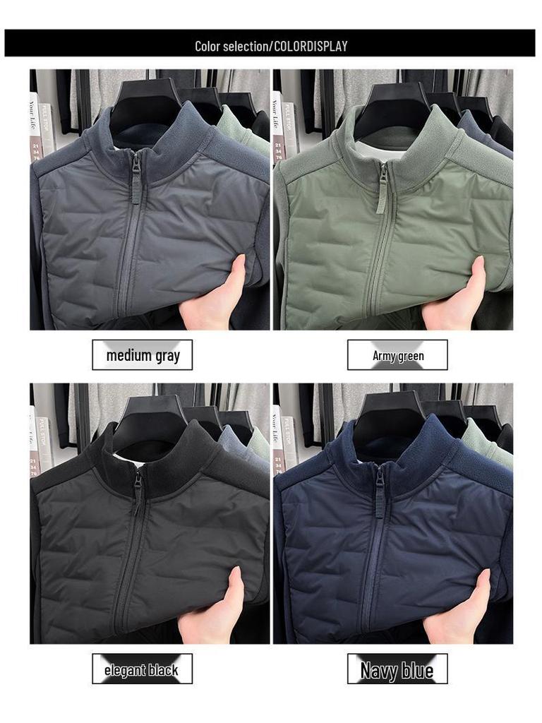 Men's Lightweight Stand Collar Down Jacket with White Duck Down, Autumn/Winter Casual Cold Protection Patchwork Design.