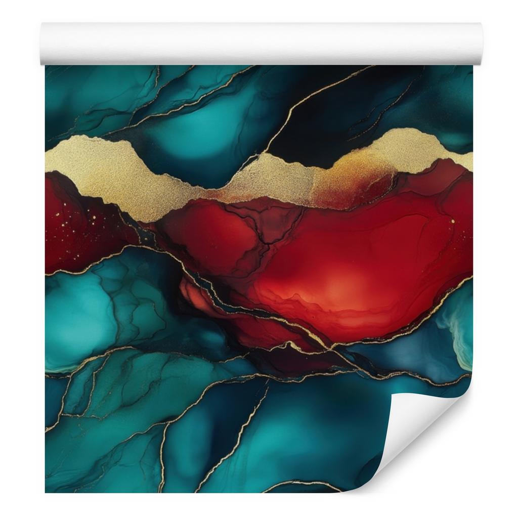 Ink Wallpaper Turquoise, Red and Burgundy for Living Room and Bedroom 50x1000