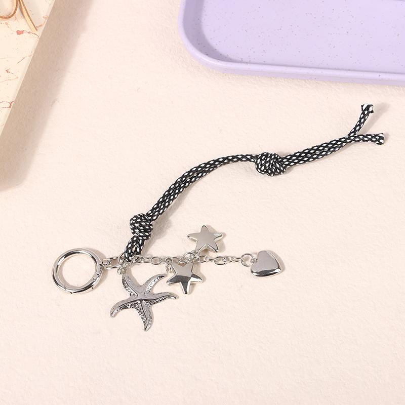 Y2K Trendy Starfish Five-Pointed Star Lanyard Keychain Retro Braided Rope Keyring Bag Pendant Key Hanging Decoration Gifts
