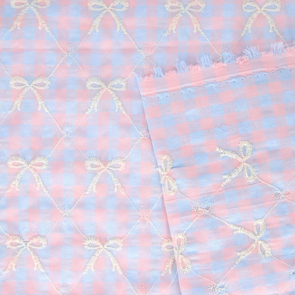 KIYOHARA Trend Colorful Check Ribbon 130cm Wide x 50cm Fabric, Embroidery, Cut, Pink, TF-89C