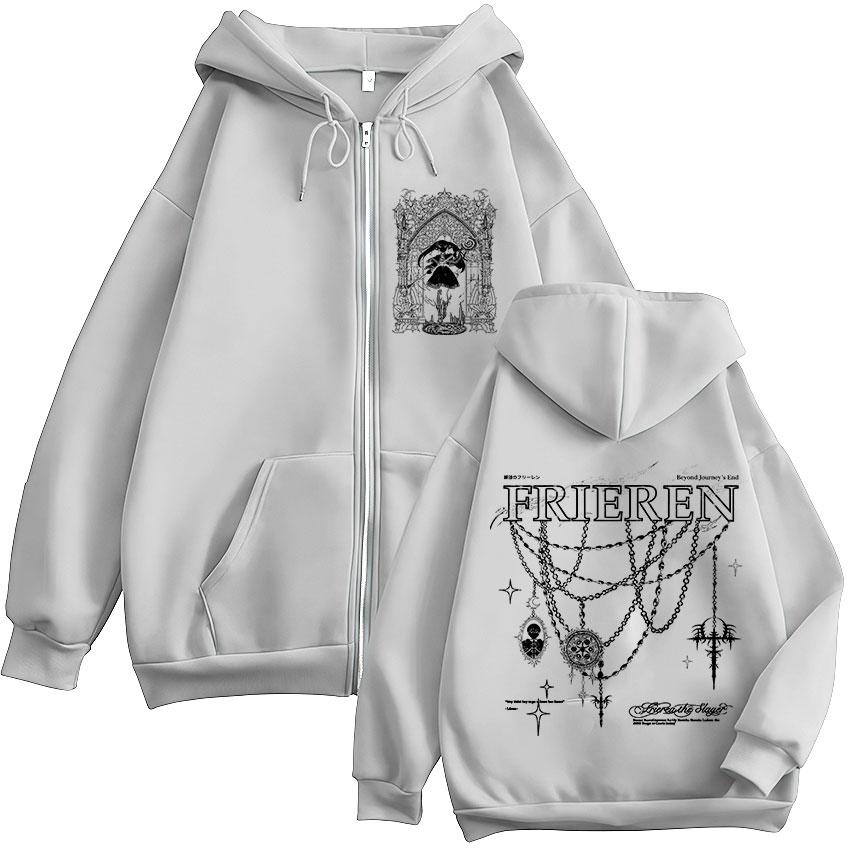 Anime Frieren: Beyond Journey's End Zipper Hoodies Men's Clothing Fashion Harajuku Long Sleeve Zip Up Sweatshirts Jackets Coats