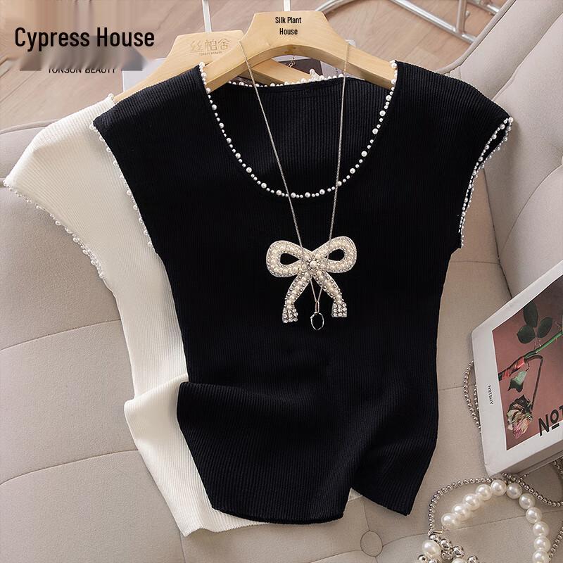 Women s Elegant Beaded Bowknot Knit Top XL