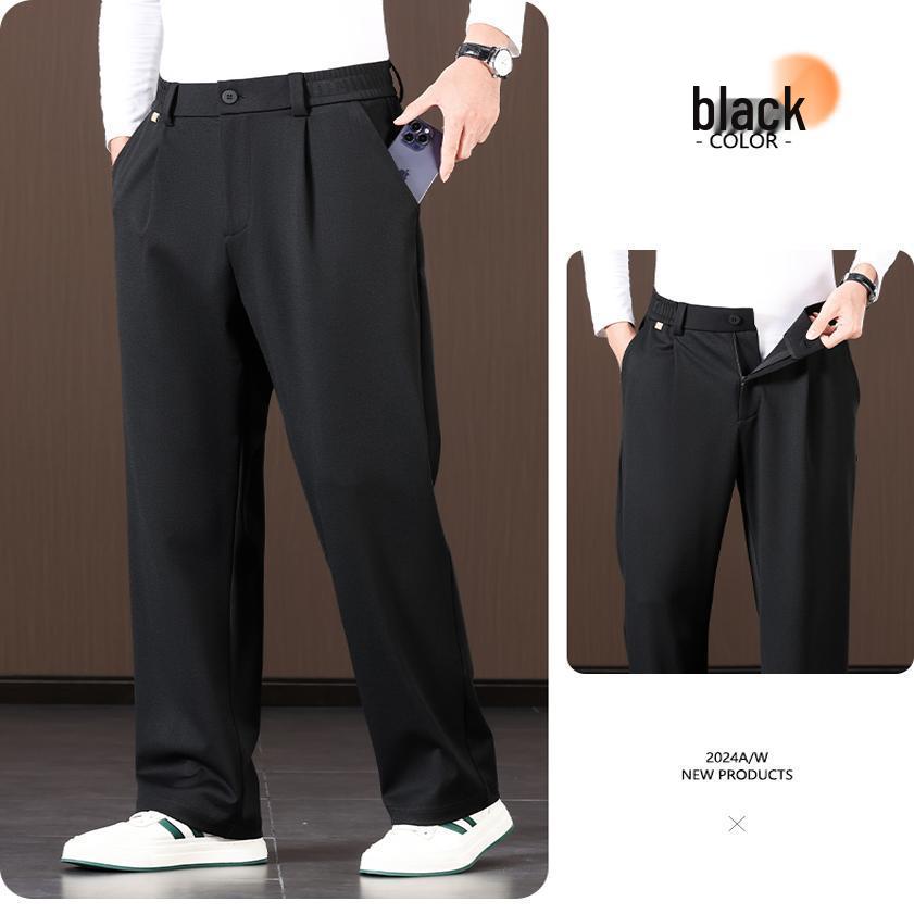 Woodpecker Men's Elastic Waist Wool Trousers - Loose Wide-Leg Casual Pants for Spring & Autumn