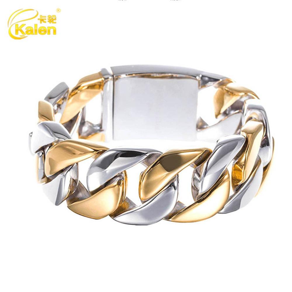 European and American Stainless Steel Men's Cuban Thick Bracelet, Hip-hop Trendy Men's Electroplated 18k Gold Titanium Steel Bracelet