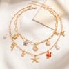 Boho Layered Ocean Charm Necklace Set Paperclip Chain Starfish Shell Seahorse Lobster Faux Pearl Summer Beach Jewelry for Women