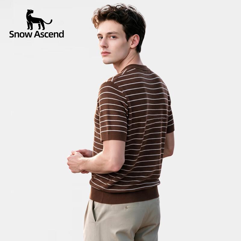 Snow Ascend Men's Merino Wool Blend Striped Short Sleeve T-Shirt