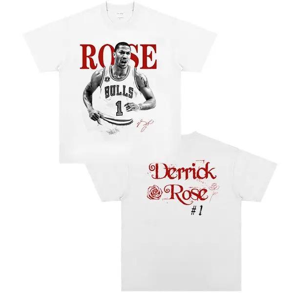 

Stylish White Cotton T-Shirt Featuring Derrick Rose Chicago Bulls Era Graphic and Signature Print Women And Men T-shirts 4XL
