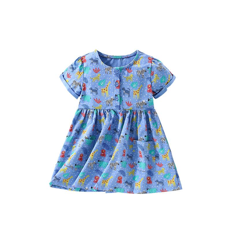 Girls Dress Summer New Style Casual Round Neck Short-sleeved Little Girl Dress for Middle and Small Children