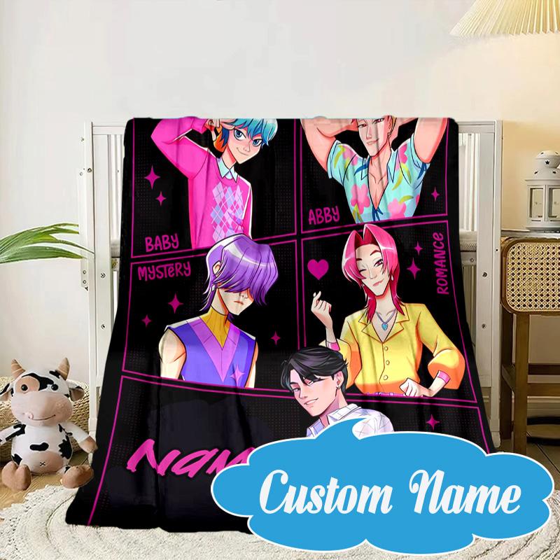 Custom Name Fantasy Night Trio K-Pop Blanket bed sofa Blanket Flannel Blanket for Camping, Hiking, Picnic Essentials,gift for Fan family