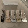 French slippers outer wear women 2025 new thick heel square toe silver Roman fairy wind sandals ins