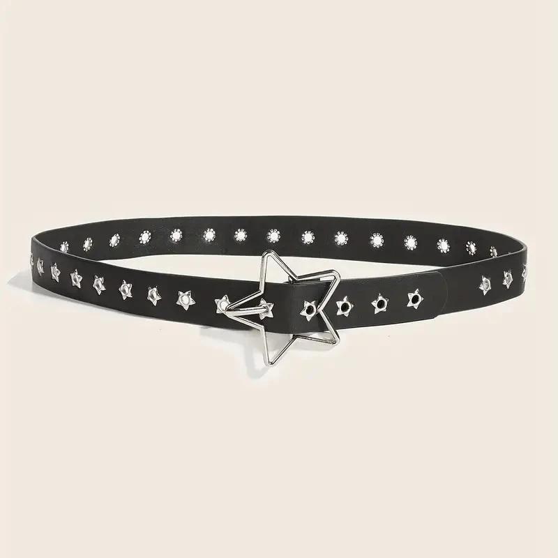 Y2K Punk Star-Studded Wide Belt - Multi-Strap Hole Adjustable Waistbelt for Women's Jeans, Alternative Gothic Accessory