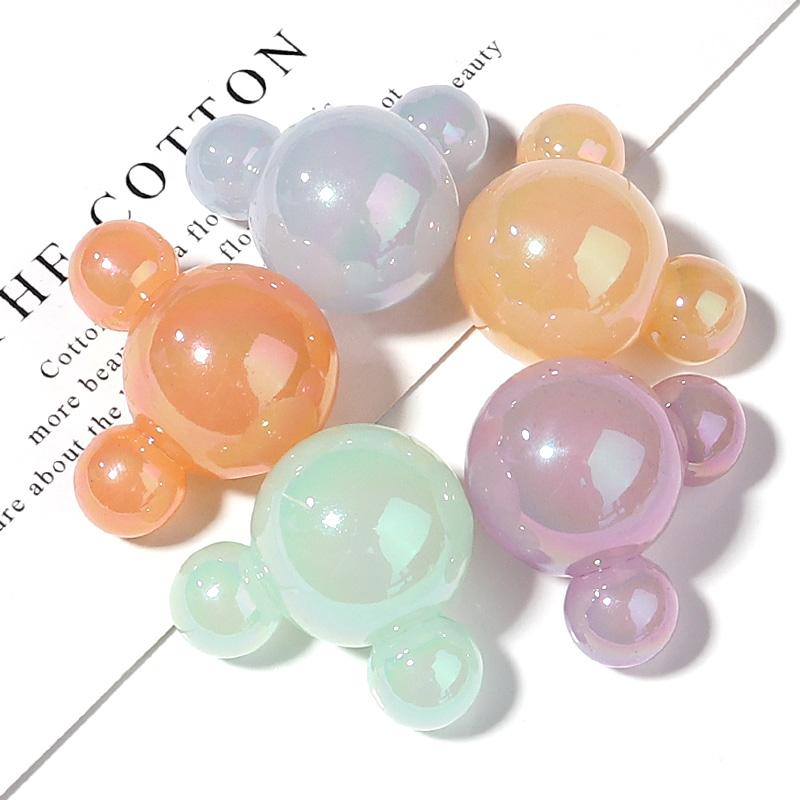 5Pcs/Lot 33×27mm Acrylic Beads Plated with Colorful Mickey Shaped Large Hole Beads For Jewelry Making Diy Headrope Phone Chain