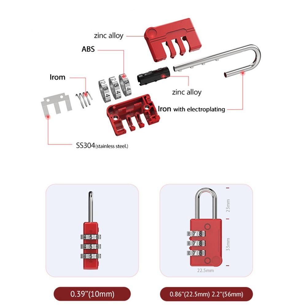 Travel 3 Dial Digit Dormitory Cabinet Lock Luggage Padlock Backpack Zipper Lock Password Lock
