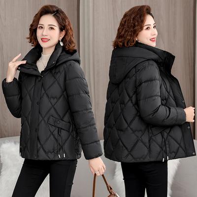 New Cotton-padded Jacket for Women, Short, Large Size, Hooded, Autumn and Winter Temperament, Mother's Cotton-padded Jacket