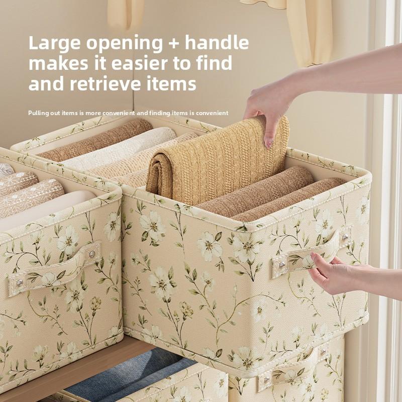 Printed Fabric Storage Box With Foldable Design For Closet Organization And Laundry Use